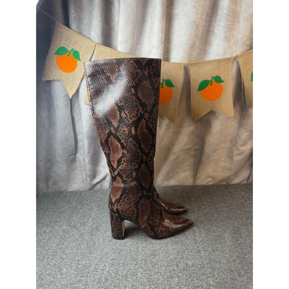 Steve Madden Brown Snake Print Knee High Pointed Toe Boots Size 7M Wide Calf NEW - Picture 4 of 9